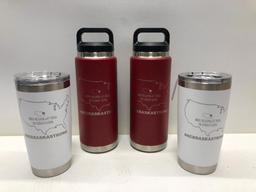 Lot of 4- 2 26 oz Yeti Nebraska Strong Bottles, and 2 20 oz White Nebraska Strong Tumblers