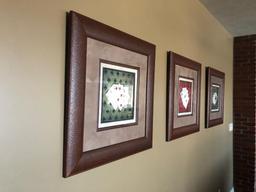 Three Leather Framed Poker Pictures, Card Hand Themed, Very Nice