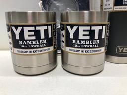 (4) Two Yeti 10oz Lowball Stainless Steel, Yeti Rambler 20oz Tumbler Charcoal w/ Magslide