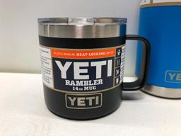 (2) Yeti Rambler 26oz Bottle Tahoe Blue, Yeti Rambler 14oz Mug Black