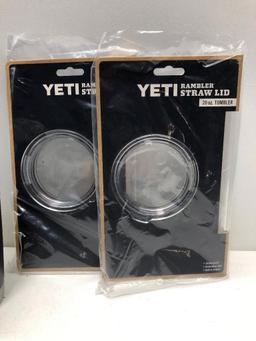 (5) Two Yeti Rambler 20oz Tumblers Charcoal, Yeti Rambler 18oz Bottle Charcoal, Two Yeti