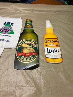 2 Die-Cut Beer Signs, Superbowl XXV Bar Towels, Miller Light Banner Flags