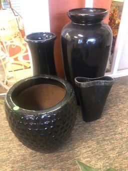 (3) Three Assorted Large Black Pots/Vases, See Photos for Details
