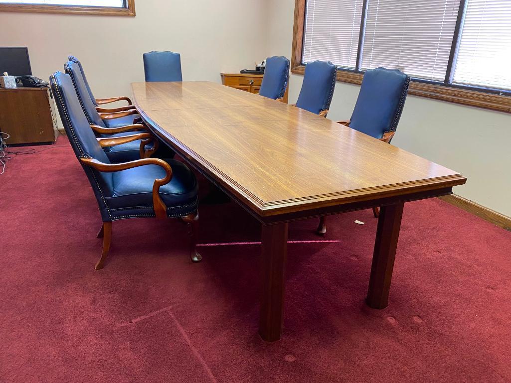 Solid Wood Conference Table & Seven Chairs, 12ft Long, 4ft Wide, 30in High