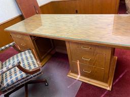 Executives Desk w/ Vintage Office Chair, Glass Top for Desk 87in x 39in x 30in