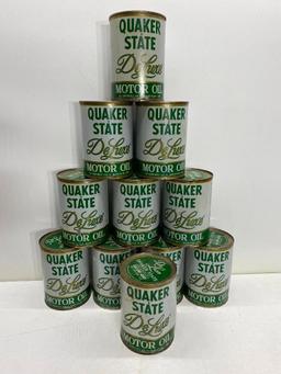 11 New Old Stock Metal Oil Cans, Quaker State DeLuxe Motor Oil 10W-40HD