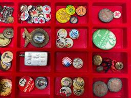 Misc. Brass Military Buttons, Politcal Pin Backs, Buttons