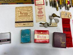 Lot of Vintage Advertising Bullet Pencils and Cigarette Lighters, Keys