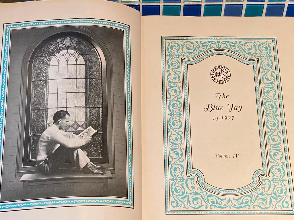 1927 Creighton University Yearbook w/ Beautiful Embossed Bluejay and Writing