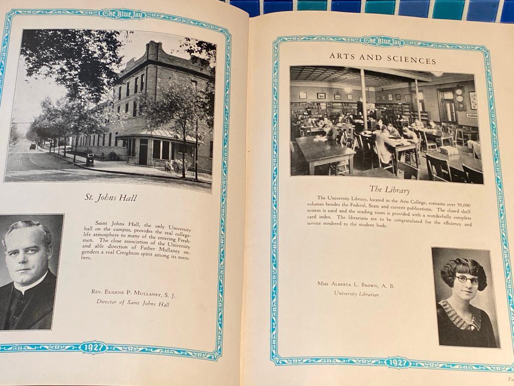 1927 Creighton University Yearbook w/ Beautiful Embossed Bluejay and Writing