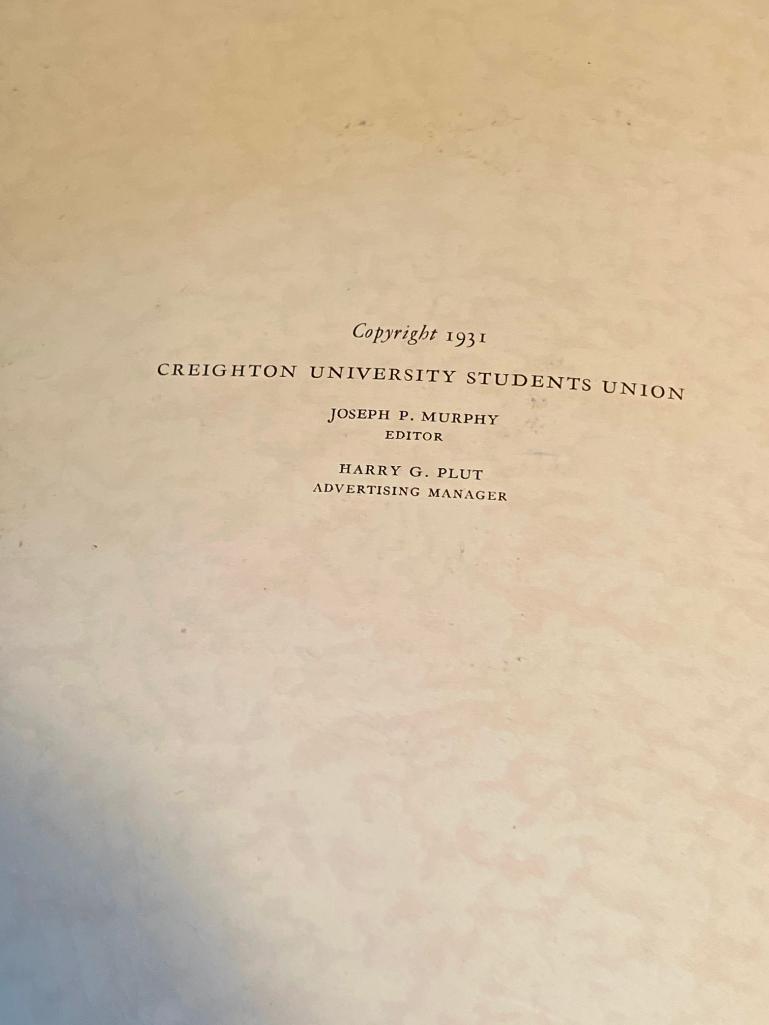 1931 Creighton University Yearbook w/ Beautiful Embossed Bluejay and Writing