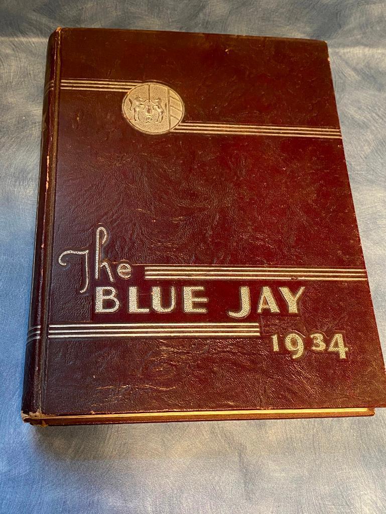 1934 Creighton University Yearbook w/ Beautiful Embossed Bluejay and Writing