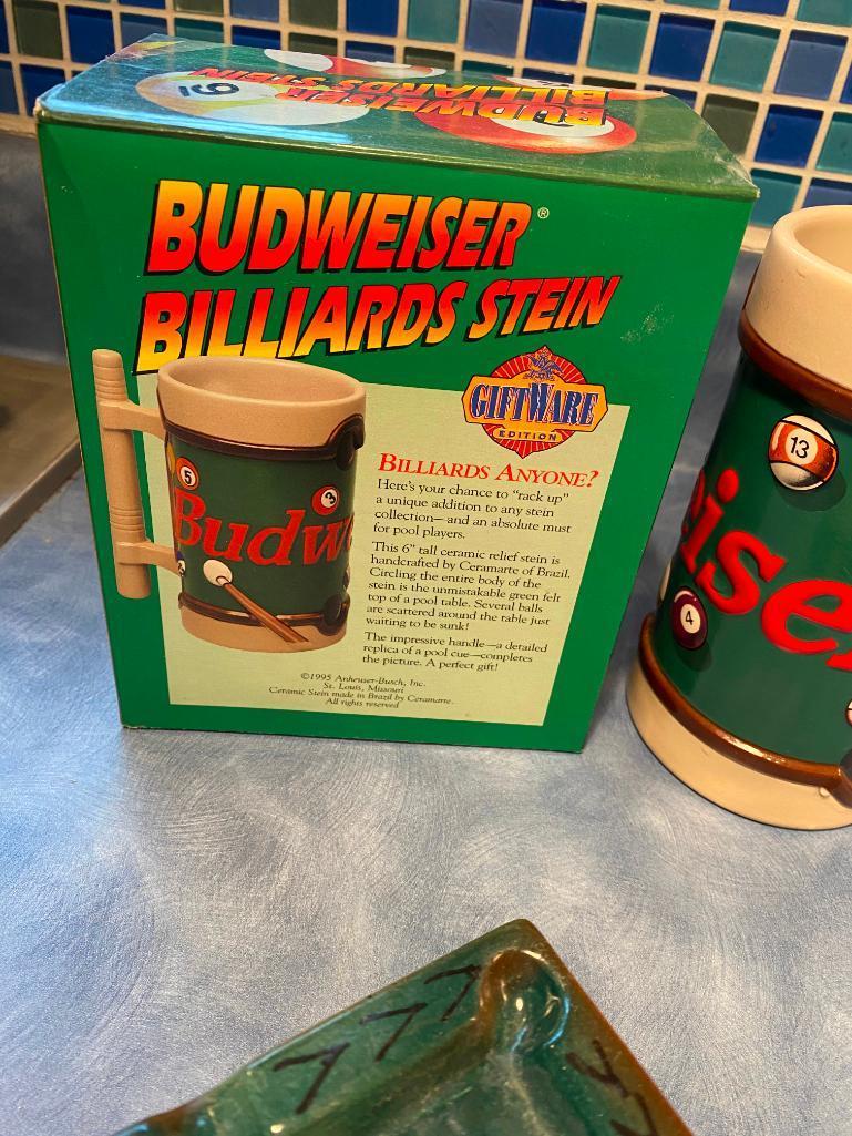 Vintage Billiards Pool Table Ashtray, Japan & 1996 Budweiser Billiards Stein CS 278