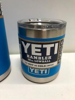 Lot of 2 26oz Yeti Tahoe Blue Bottle Yeti 10oz Tahoe Blue Lowball with lid