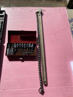 Lot of 4; Proto 4997 3/8" Drive Alan Wrenches, Chain Wrench, 16 in. Crescent Wrench, Drill Bit Set