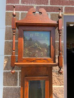 Grand Father Clock, Oak, 7'2" Tall, Mission Style, Brass Weight Driven