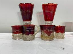 Large Collection of Ruby Red Souvenir Glass