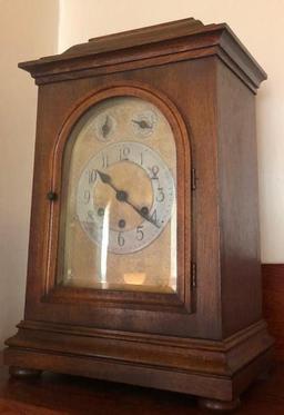 Gustav Becker 17.5"x11.5" Walnut Case Carriage Clock, Fancy Brass Dial, Beveled Glass Door