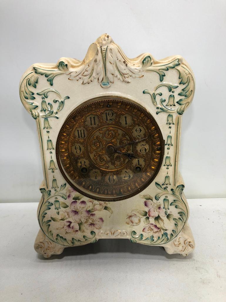 Ansonia Porcelain (Chipped), Brass Dial, Mantle Clock