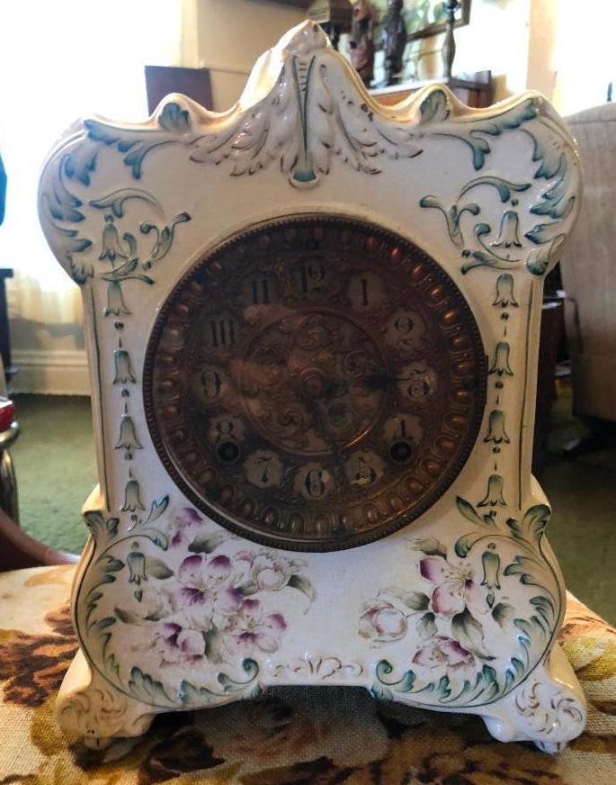 Ansonia Porcelain (Chipped), Brass Dial, Mantle Clock