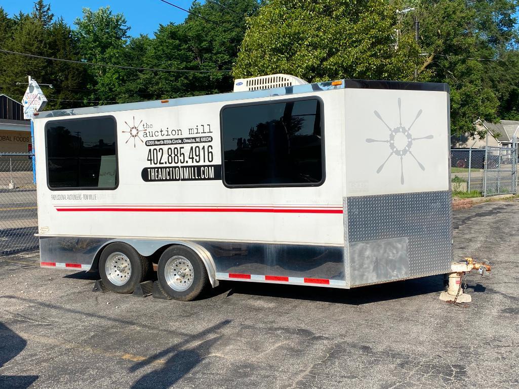 Custom Mobile Office Trailer, 2000 R&S Trailer Mfg. - 14ft, Side & Rear Serving Windows, Drop Ramp