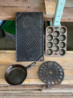 Made in USA Cast Iron Skillet, Muffin Pan, Griddle, Trivet
