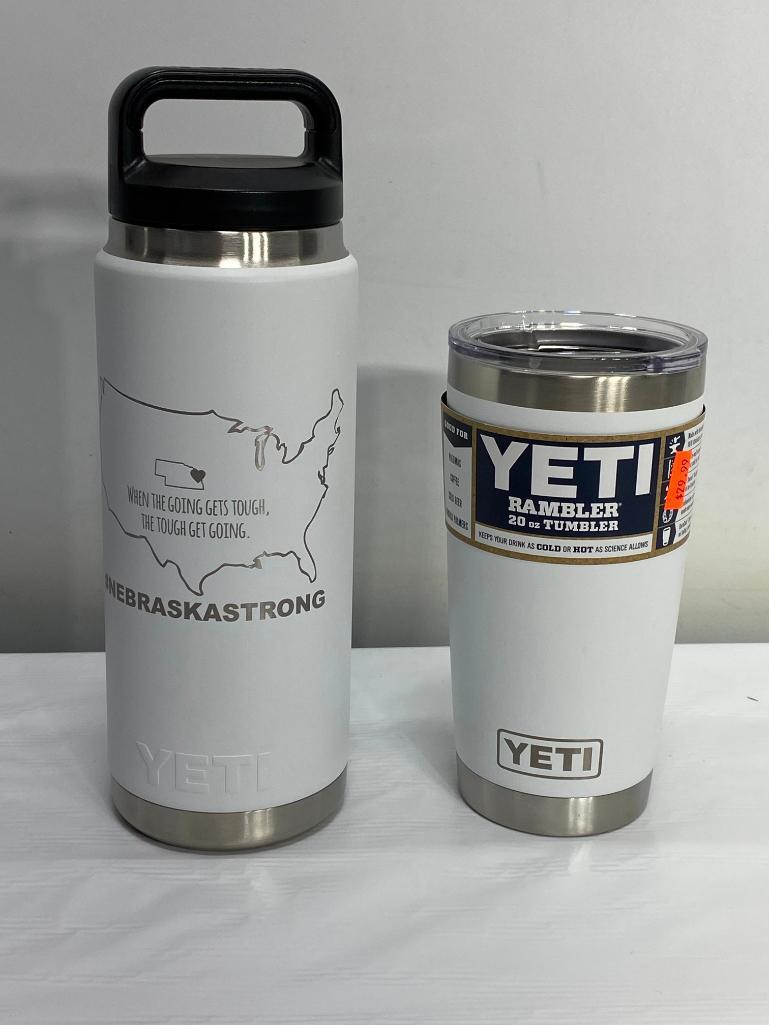 Yeti 26oz Rambler Bottle w/ Nebraska Strong Engraving, Yeti 20oz Rambler Tumbler White