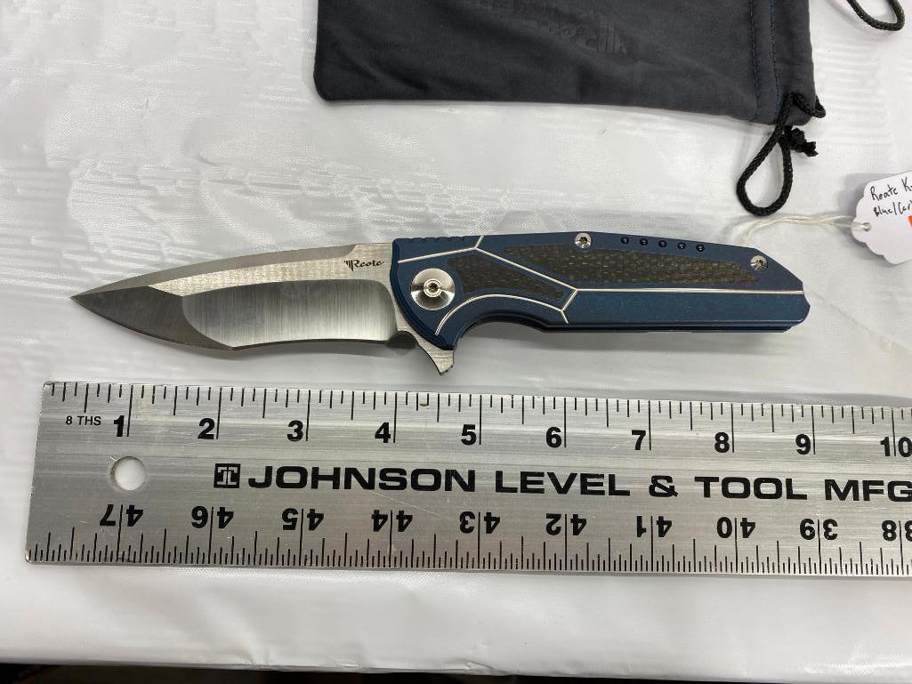 Reate K-4 Blue / Carbon Fiber M390 Folding Knife, MSRP: $419.99