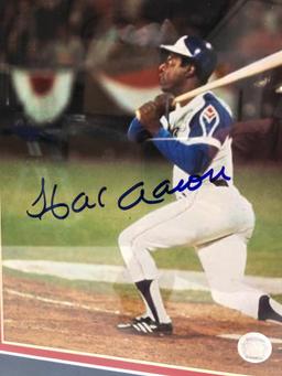 Hank Aaron Signed Photograph, Matted and Framed Under Glass, 22" X 18", Signed C.O.A