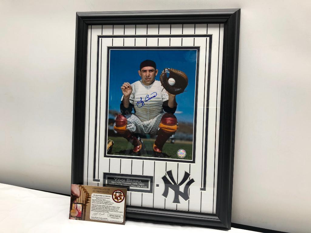 Yogi Berra Signed Photograph, Framed and Matted Under Glass, 14" X 18", Signed C.O.A