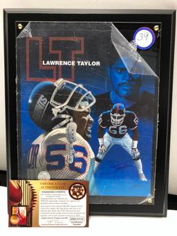 Lawrence Taylor Signed Photograph, HOF Linebacker NY Giants 10" X 13", Framed Under Glass, C.O.A