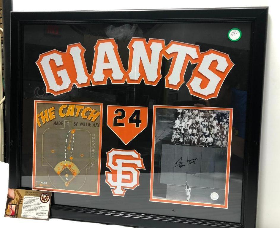 Willie Mays The Catch Signed Photo, Matted & Framed Under Glass, 22" X 26", Signed C.O.A