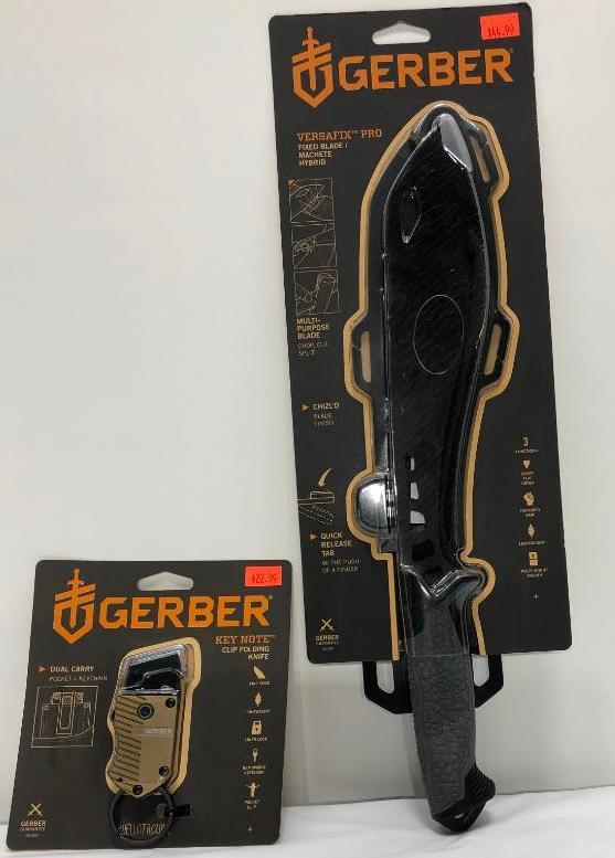 (2) Gerber Versafix Pro Fixed Blade & Key Note Clip Folding Knife