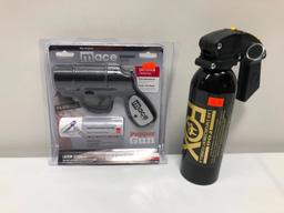 2 Items: MACE Pepper Spray Gun and Fox FIVE Point THREE Fog Law Enforecement Formula Fog, MSRP: