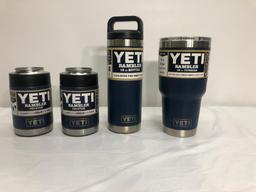 4 Items; YETI Rambler Colster, Rambler 18oz Bottle, Rambler 30oz Tumbler, Navy