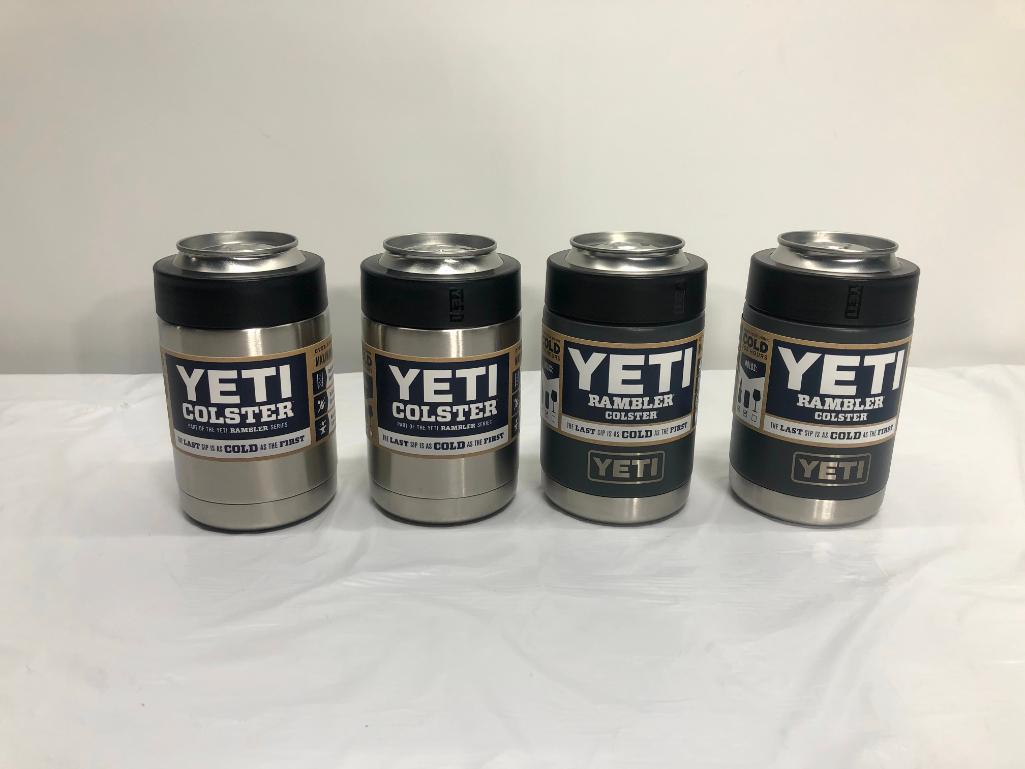 4 Items; YETI Rambler Colster, Stainless Steel, Charcoal
