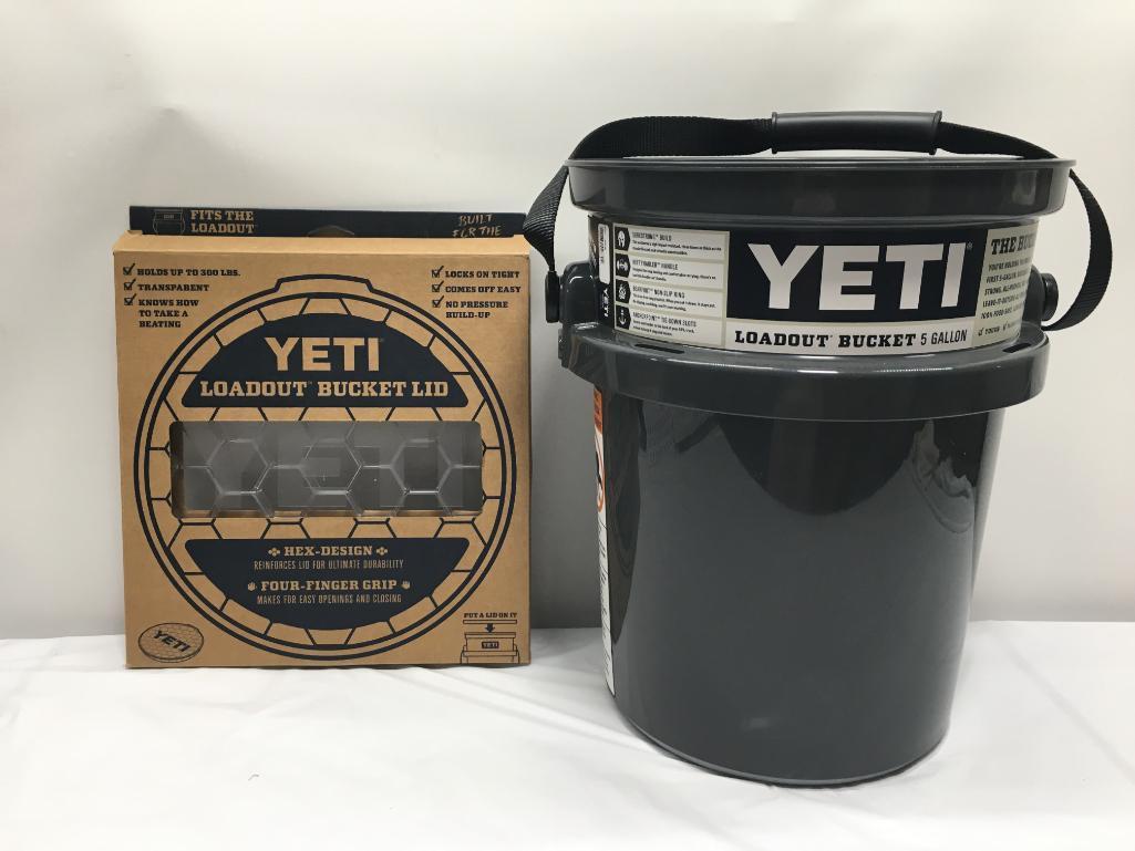 2 Items; YETI Loadout Bucket Lid, Loadout Bucket 5 Gallon, Charcoal