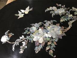 Mother of Pearl Inlaid Black Lacquer Table, Oriental Style