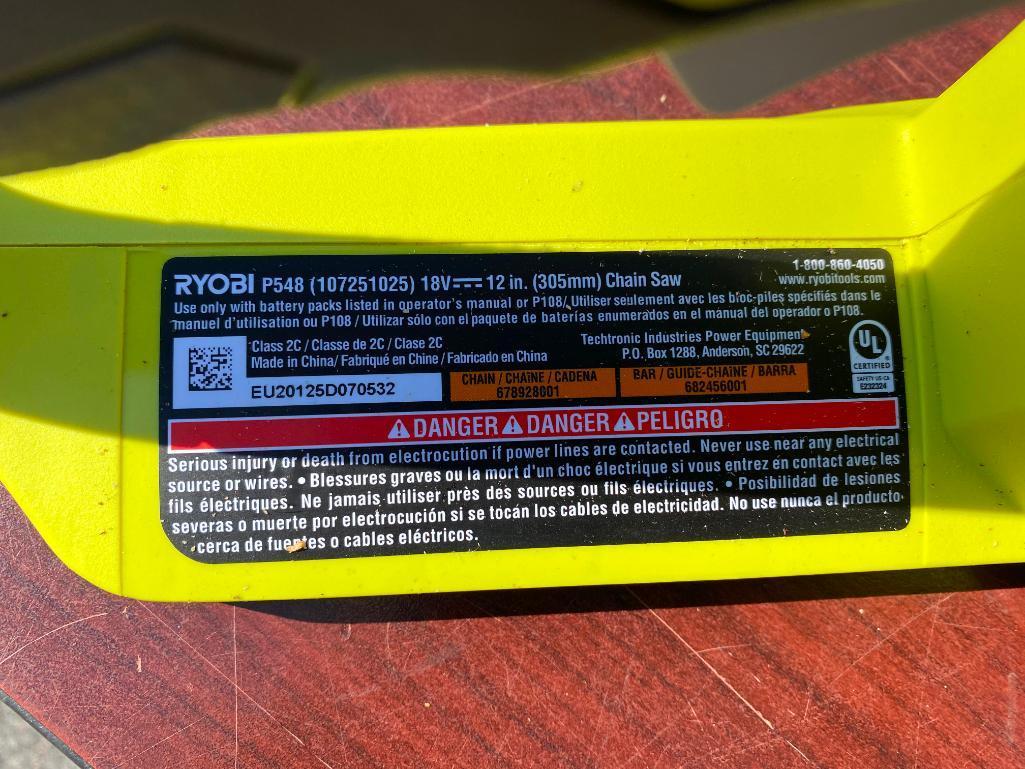 Ryobi P548 12" Battery Powered Chain Saw with Battery and Charger