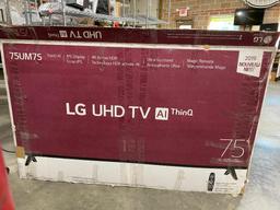 LG 75" UHD TV Cracked Screen - New but TV was Damaged in Shipment, Works but Left Side of Screen Bad