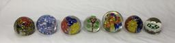 Lot of 7 Glass Blown Paperweights-- Very Intricate Designs