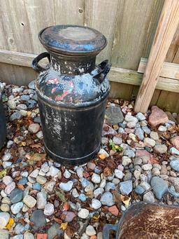 Lot of Three - Cream Can, Cast Iron Tub, and Planter