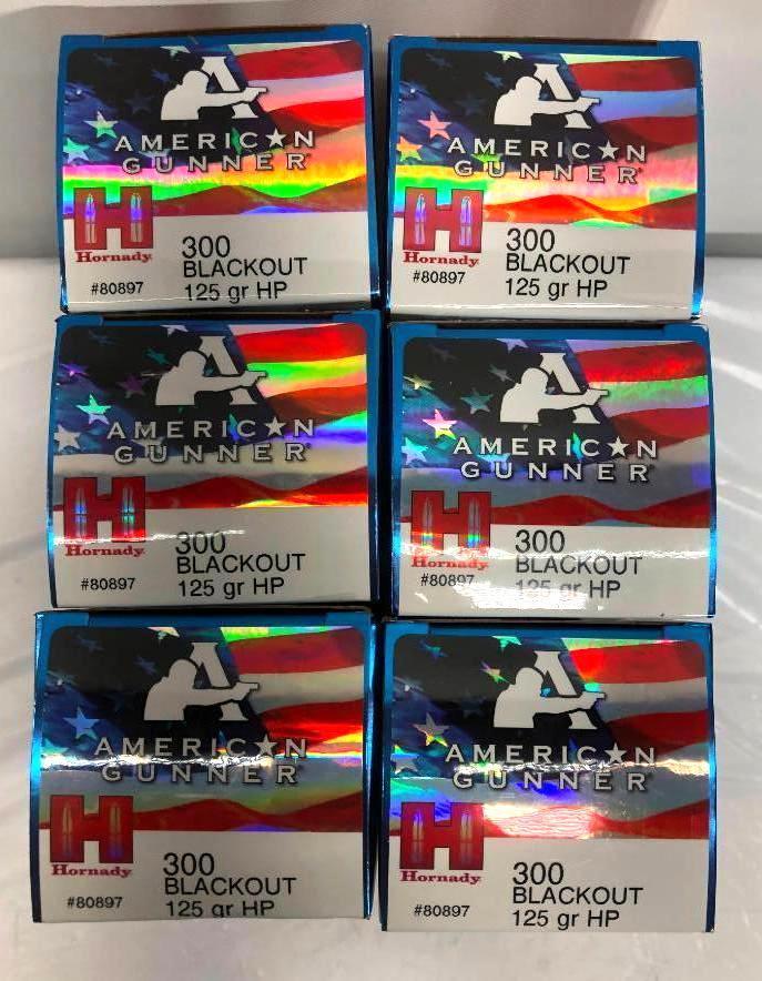 300 Rounds of American Gunner 300 Blackout, 125gr HP, 6 Boxes of 50