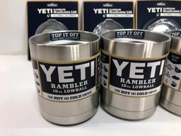 8 Items: YETI Rambler 10oz Lowball Stainless, TOP IT OFF, 4 Rambler Magslider Lid 10oz and 20oz