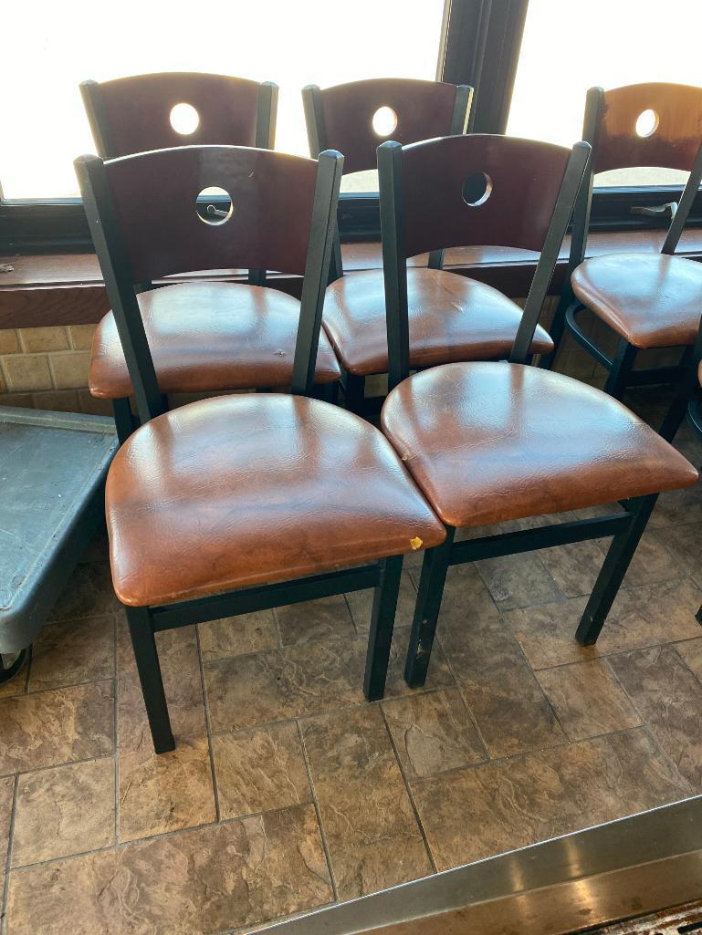 Four Restaurant Chairs by Selected Furniture - Iron Frame, Wood Back, Padded Seat