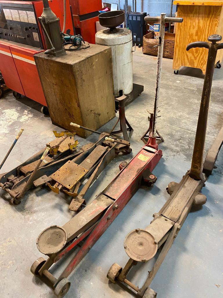 Lot of 4 Mechanics Jacks and Pair of Jack Stands