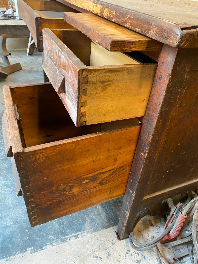 Vintage Wooden Desk, Solid Oak, Dovetailed Drawers, Center Drawer