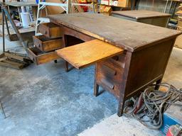 Vintage Wooden Desk, Solid Oak, Dovetailed Drawers, Center Drawer