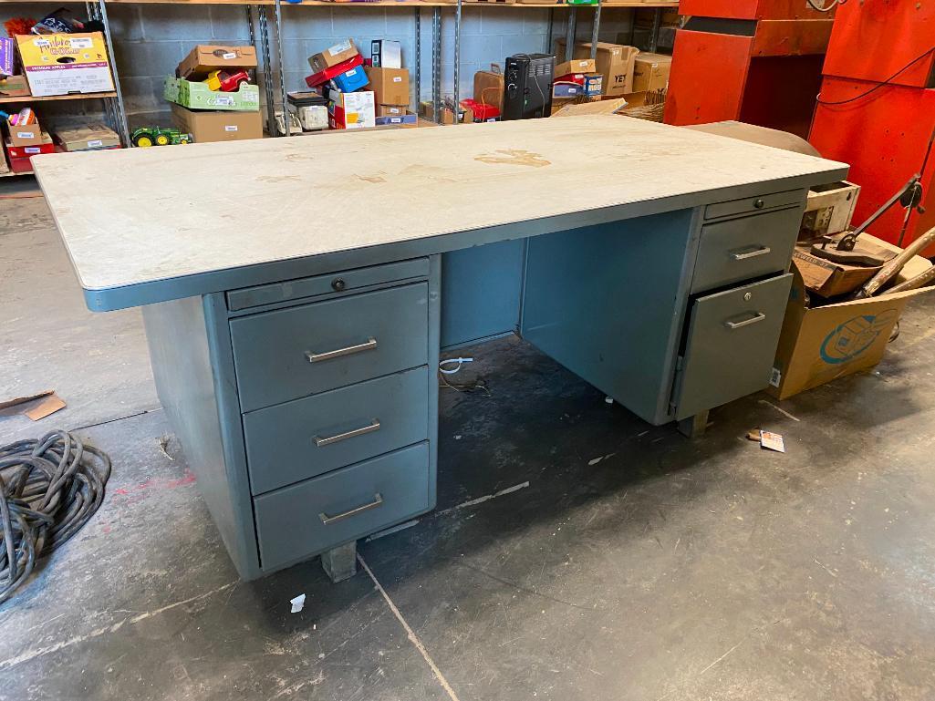 Vintage Metal Desk, 6 Drawers, 1 Typewriter Pull Out Board, Formica Top