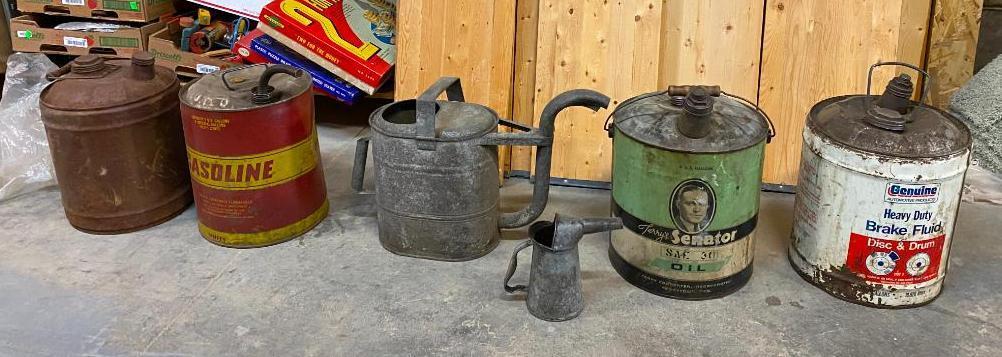 Lot of Fuel Cans, Some Advertising, 2 Galvanized Cans